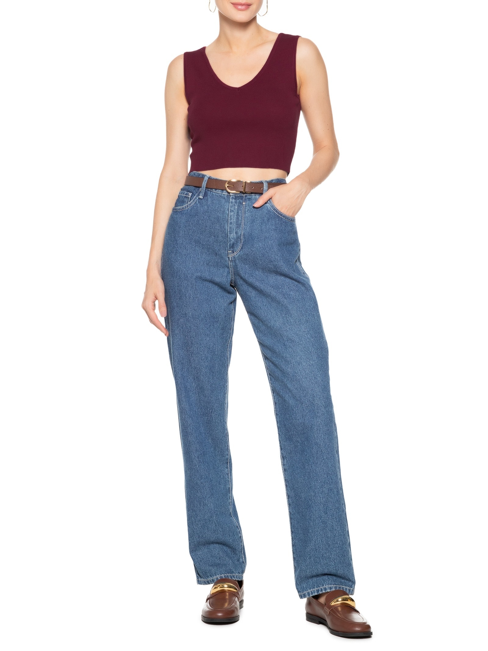 Blusa Feminina Tricot Decote Em V Vinho Basiq