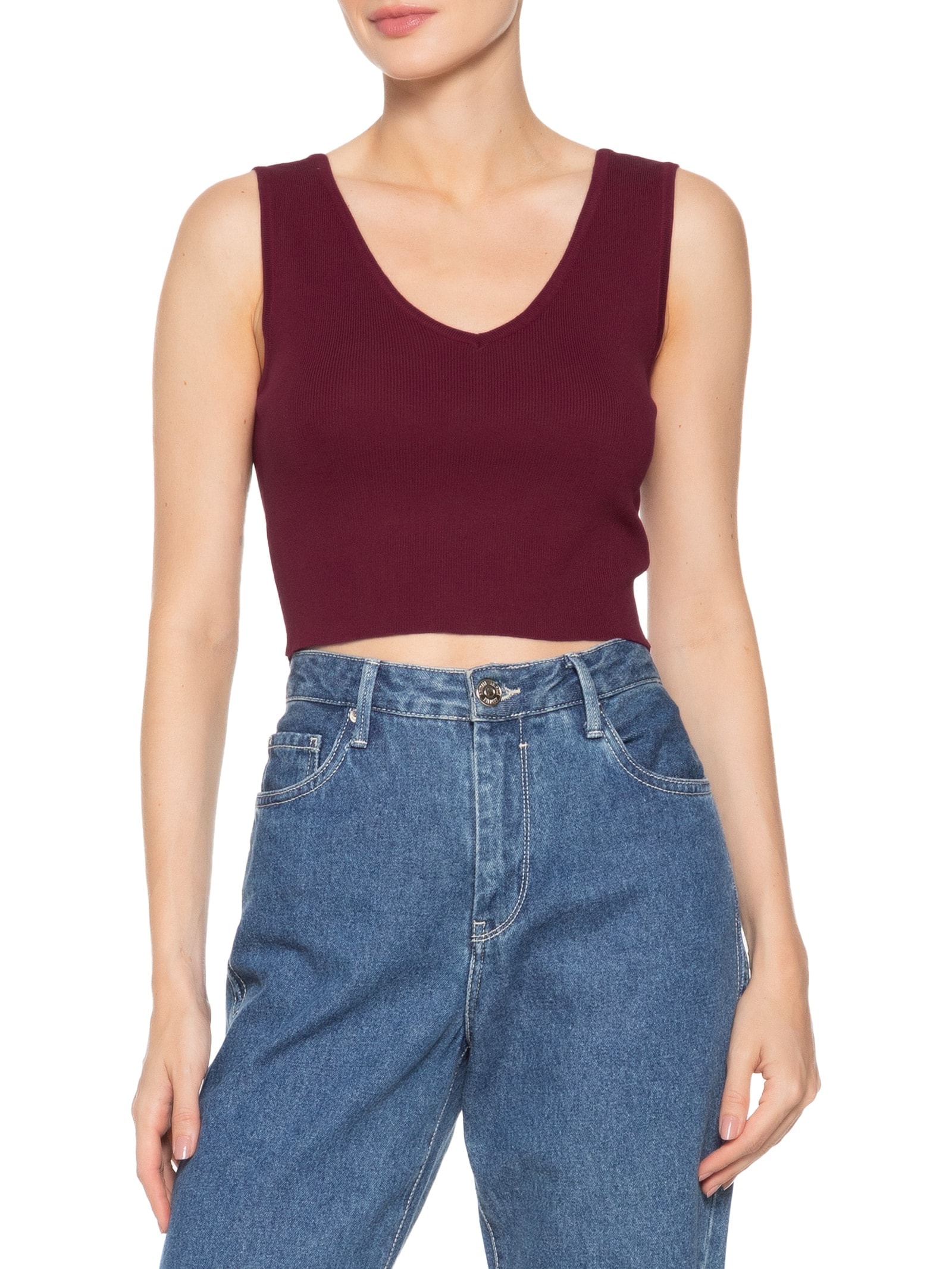 Blusa Feminina Tricot Decote Em V Vinho Basiq