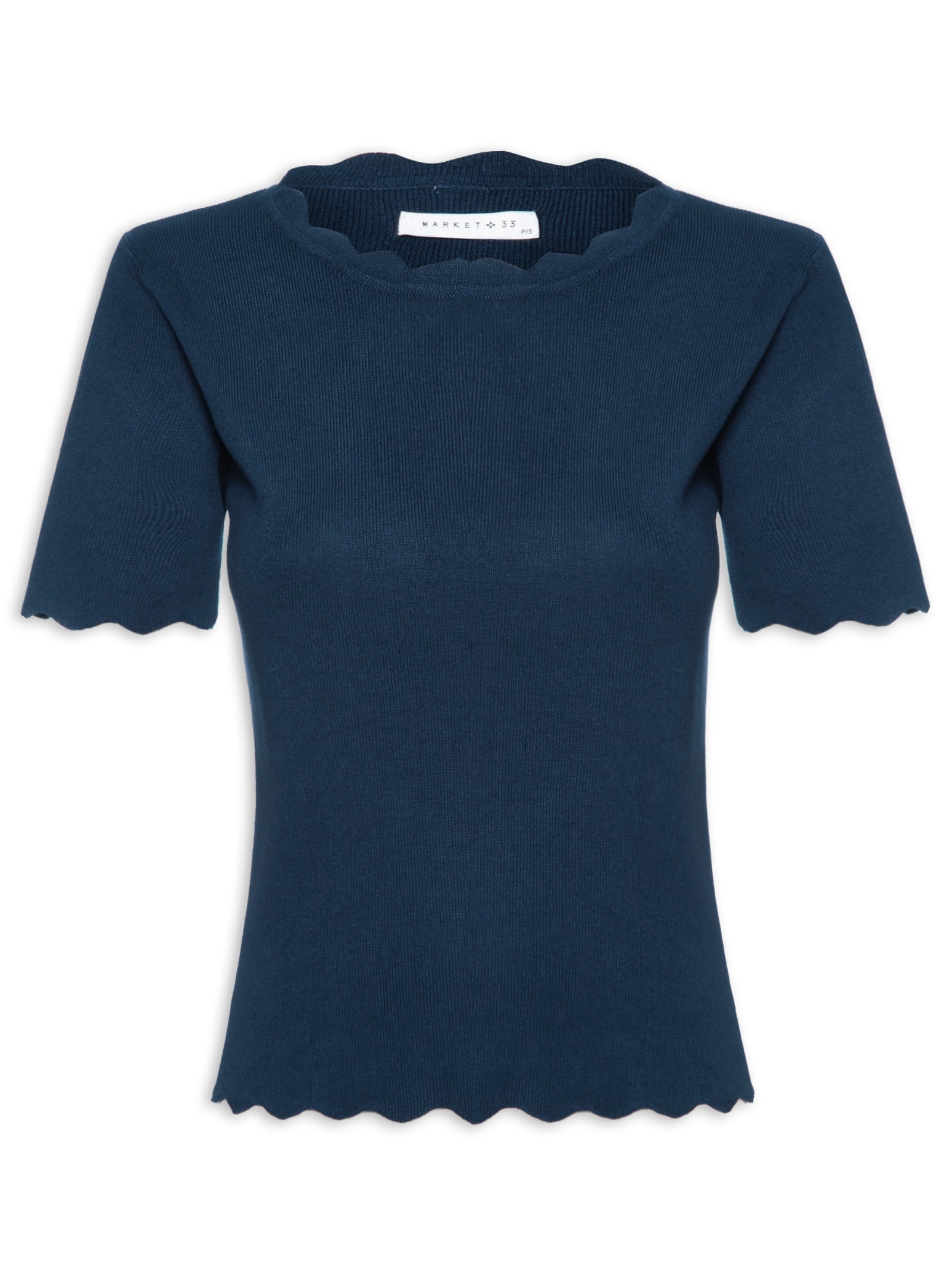 Blusa Feminina Tricot Decote Ondulado Azul Market 33