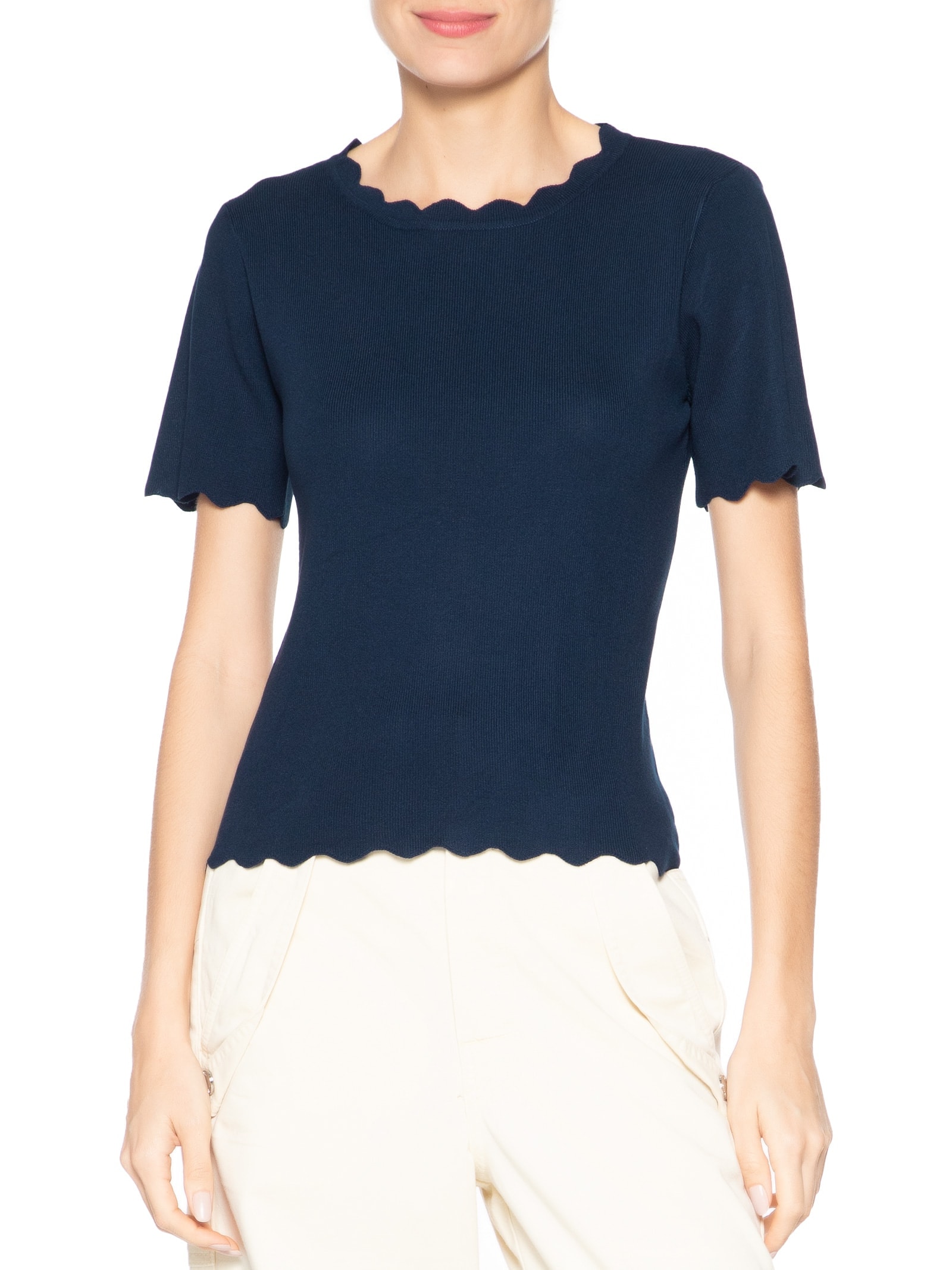 Blusa Feminina Tricot Decote Ondulado Azul Market 33