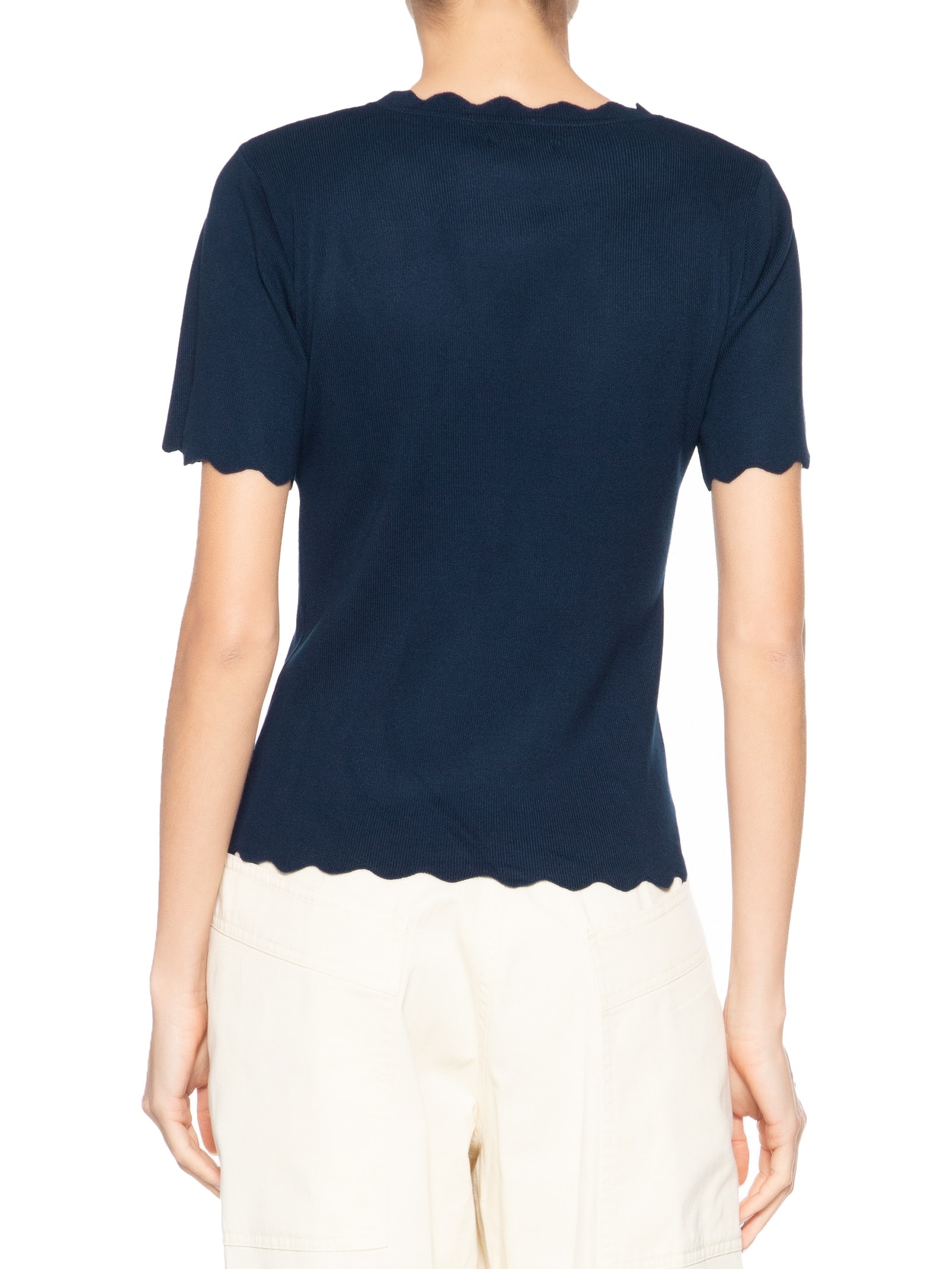 Blusa Feminina Tricot Decote Ondulado Azul Market 33