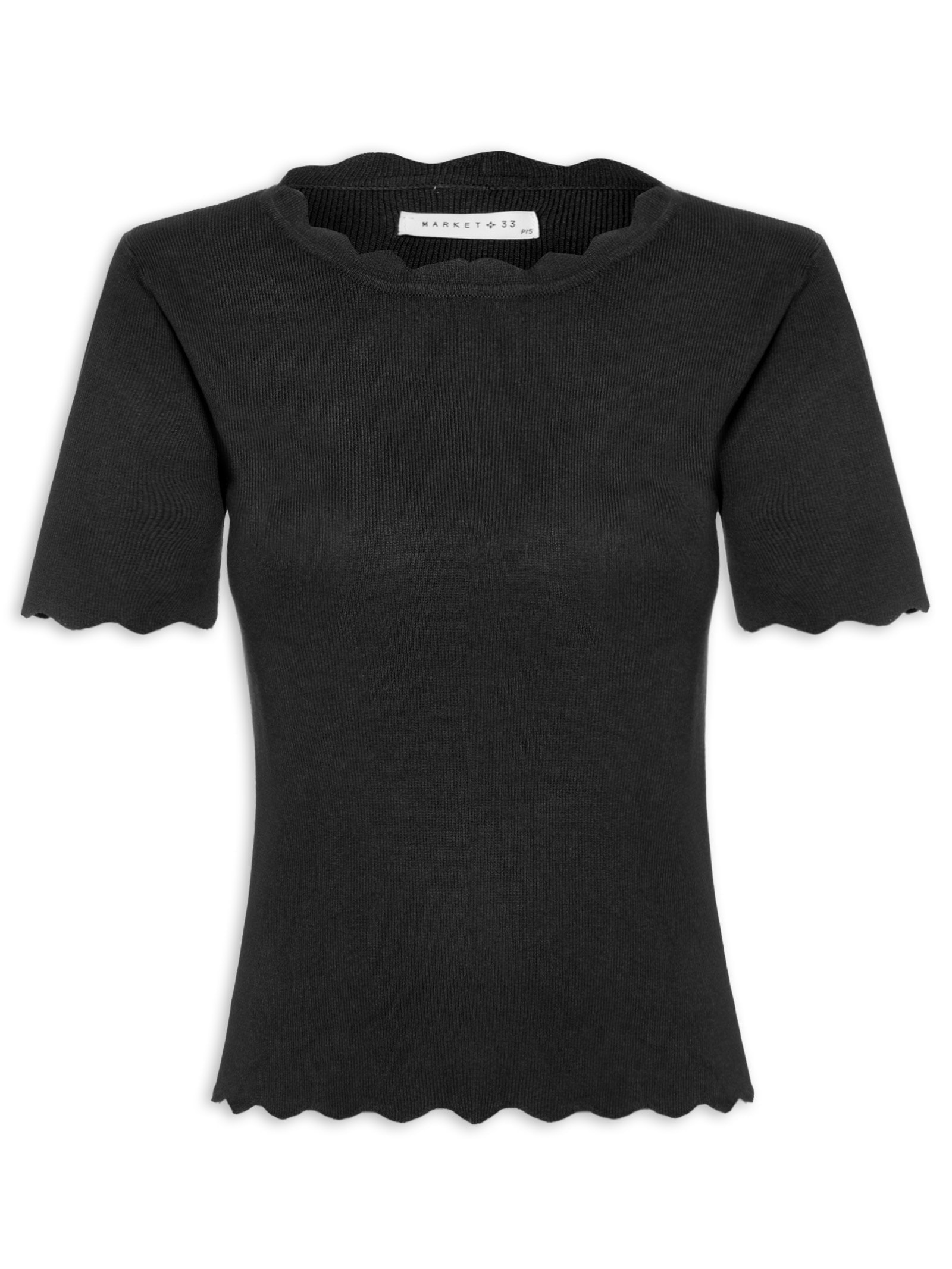 Blusa Feminina Tricot Decote Ondulado Preto Market 33