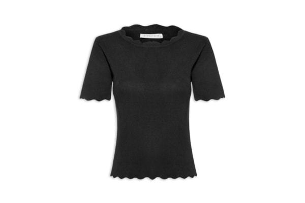Blusa Feminina Tricot Decote Ondulado - Preto