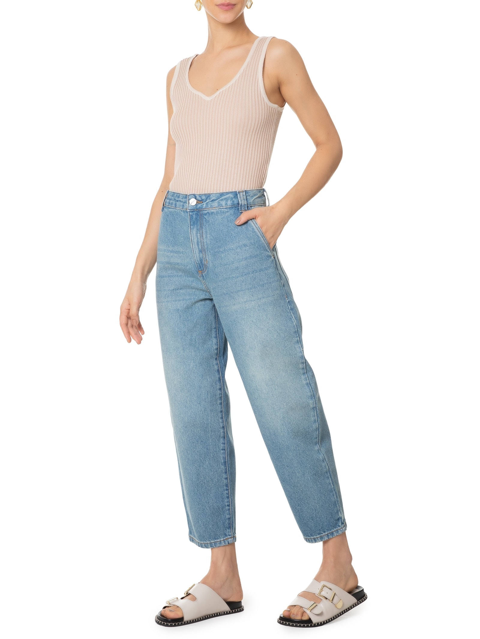 Blusa Feminina Tricot Decote V Bege Basiq