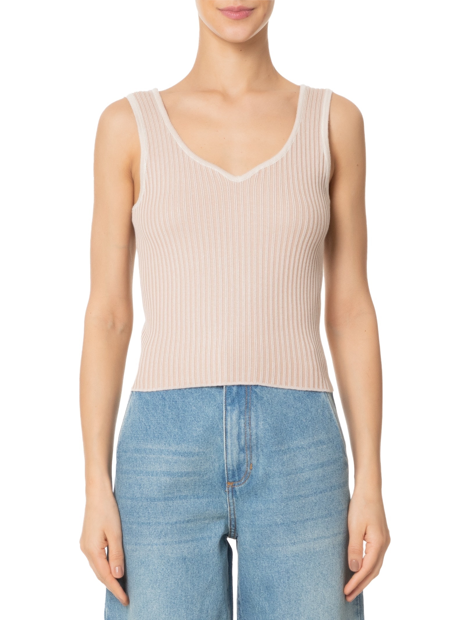 Blusa Feminina Tricot Decote V Bege Basiq