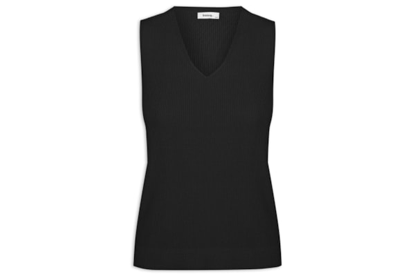 Blusa Feminina Tricot Decote V Sem Manga - Preto