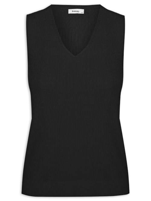 Blusa Feminina Tricot Decote V Sem Manga – Preto