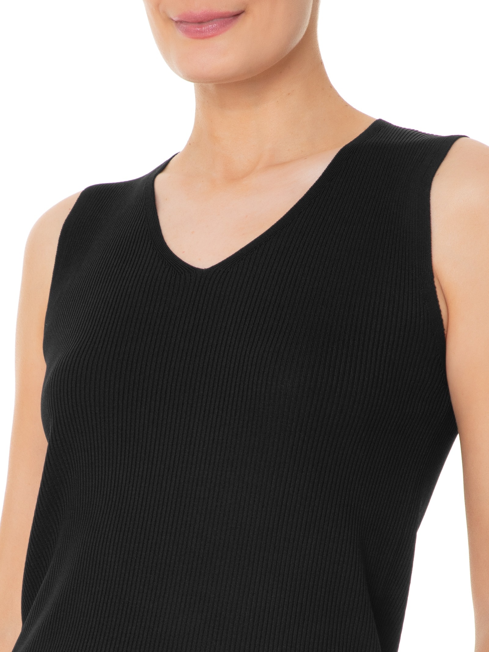 Blusa Feminina Tricot Decote V Sem Manga Preto Basiq