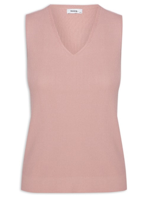 Blusa Feminina Tricot Decote V Sem Manga – Rosa