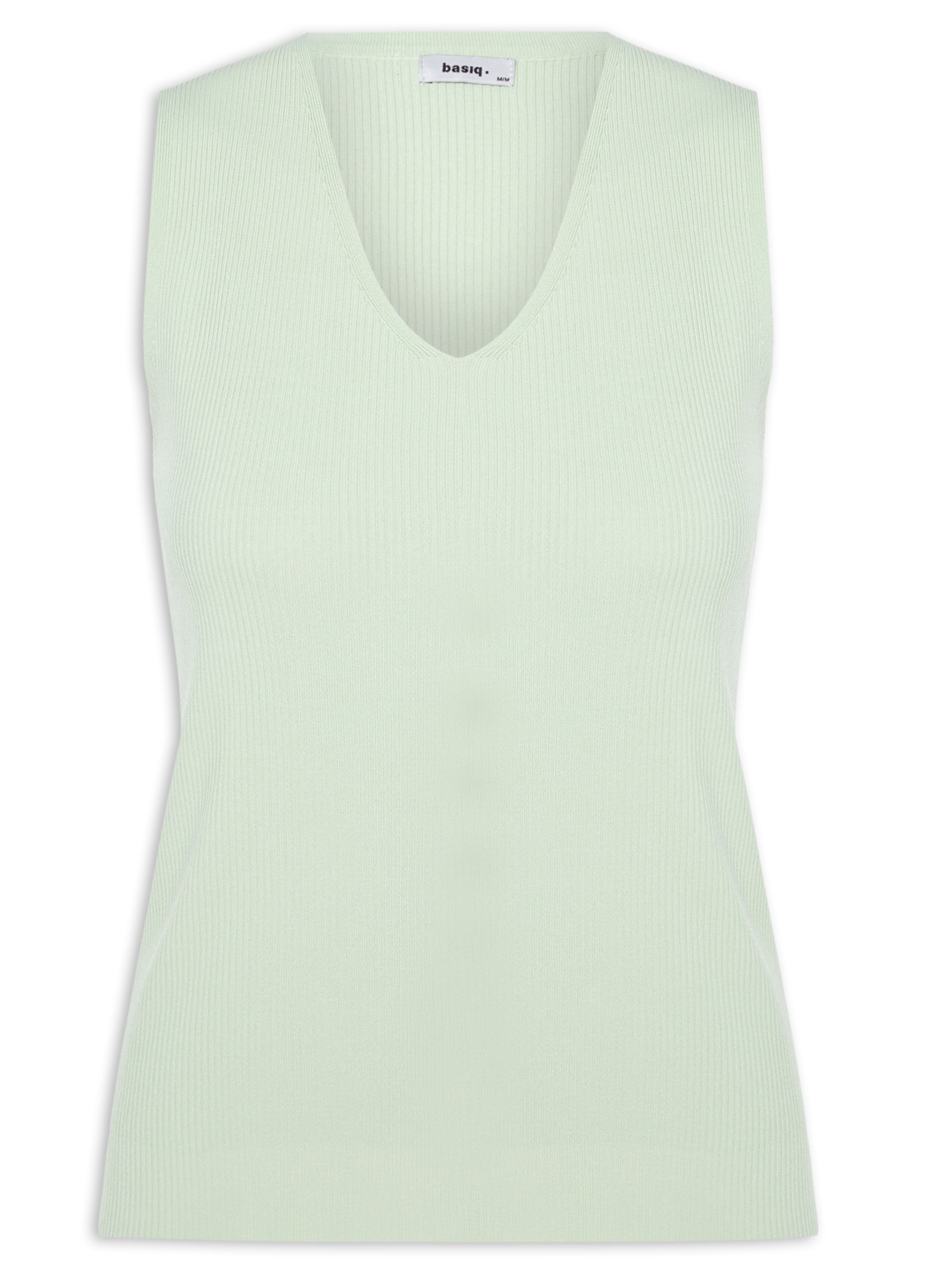Blusa Feminina Tricot Decote V Sem Manga Verde Basiq