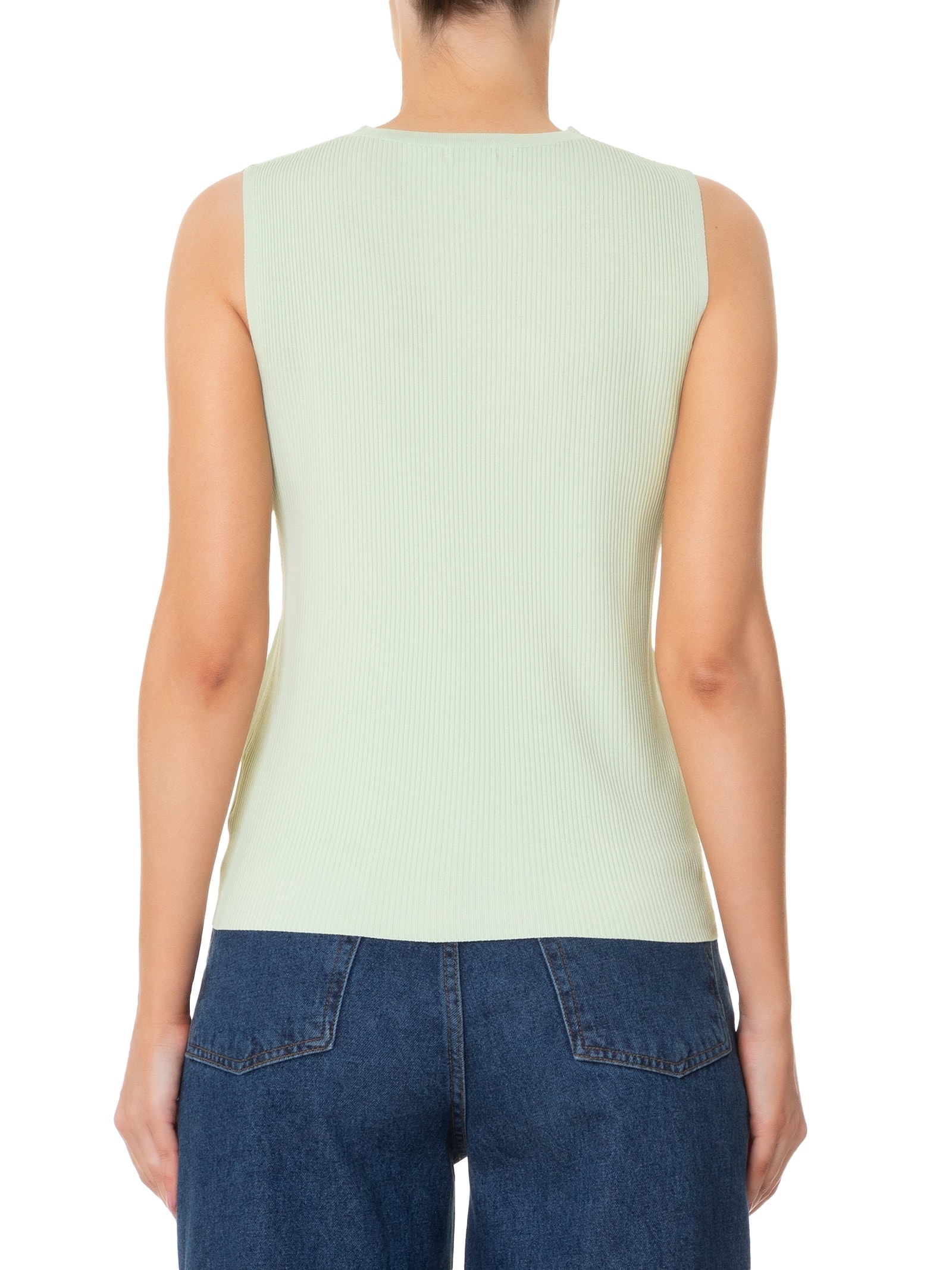 Blusa Feminina Tricot Decote V Sem Manga Verde Basiq