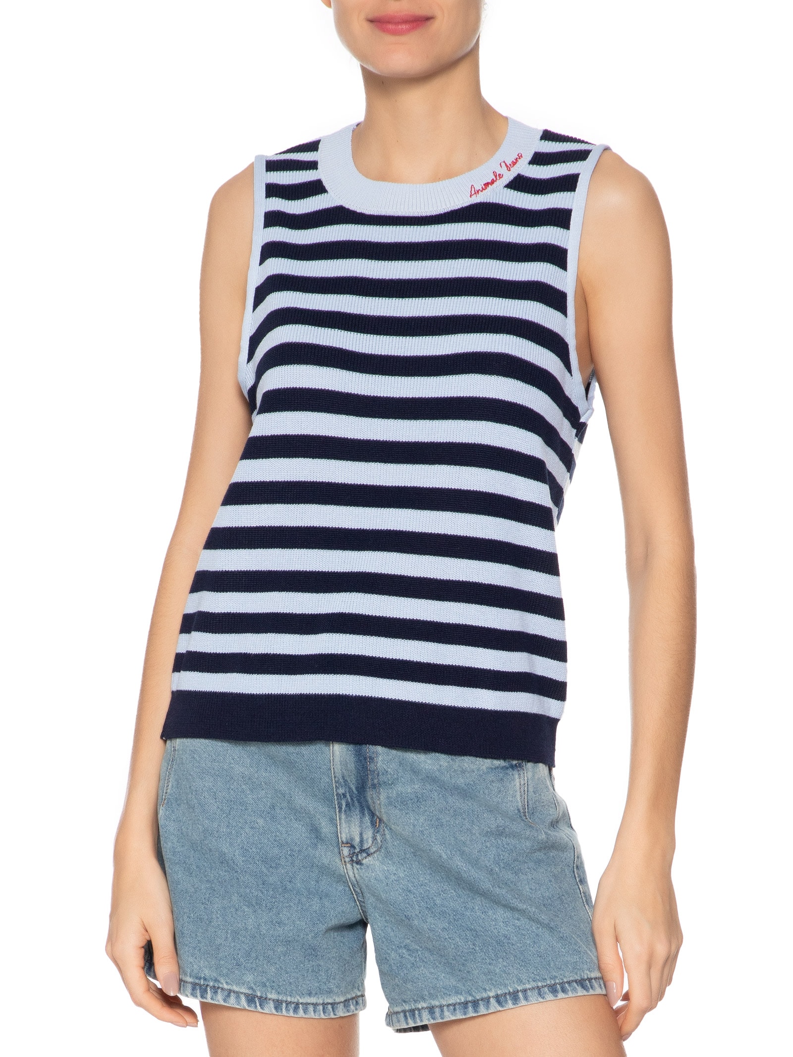 Blusa Feminina Tricot Detalhe Gola Azul Animale Jeans