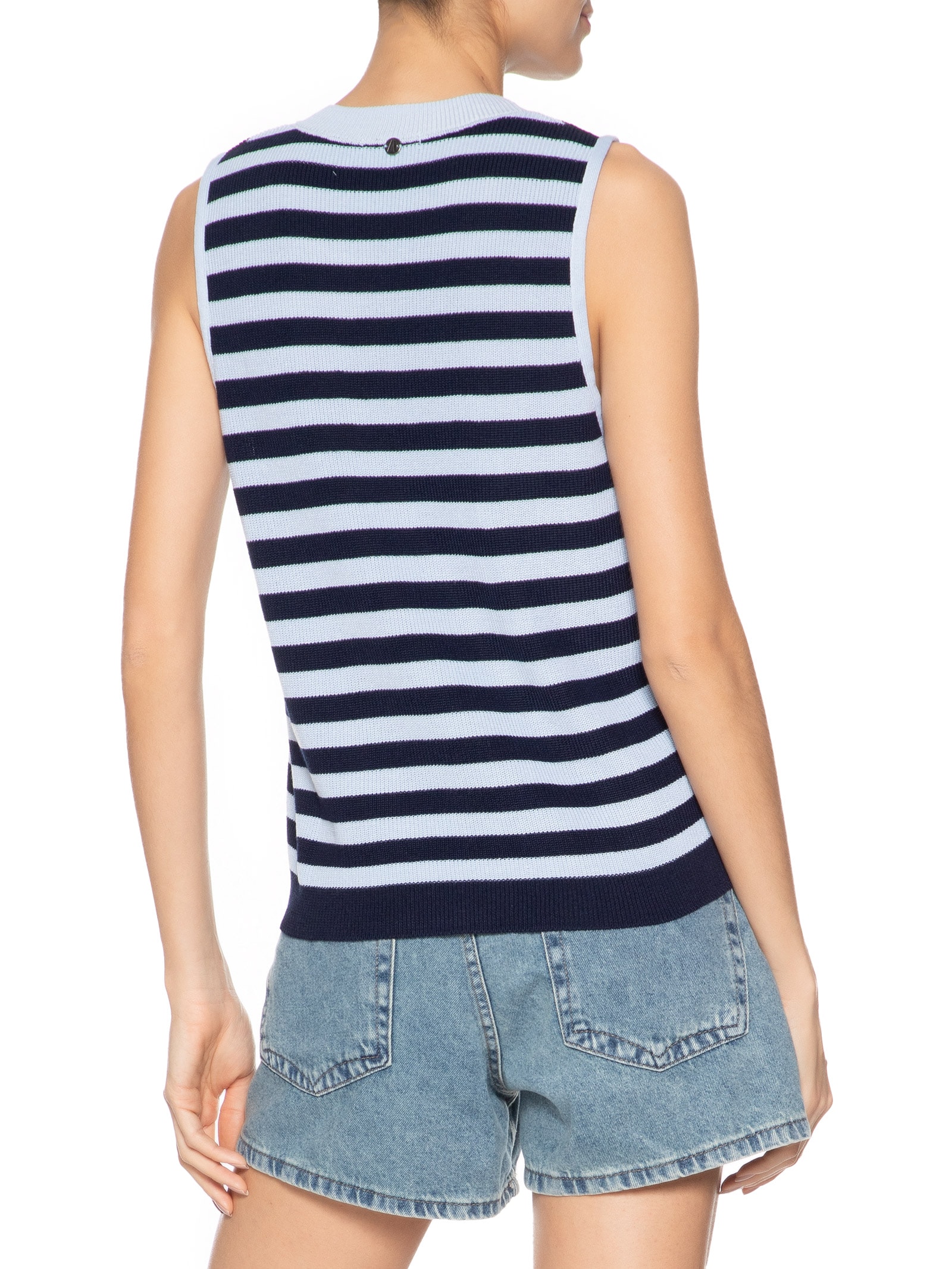 Blusa Feminina Tricot Detalhe Gola Azul Animale Jeans