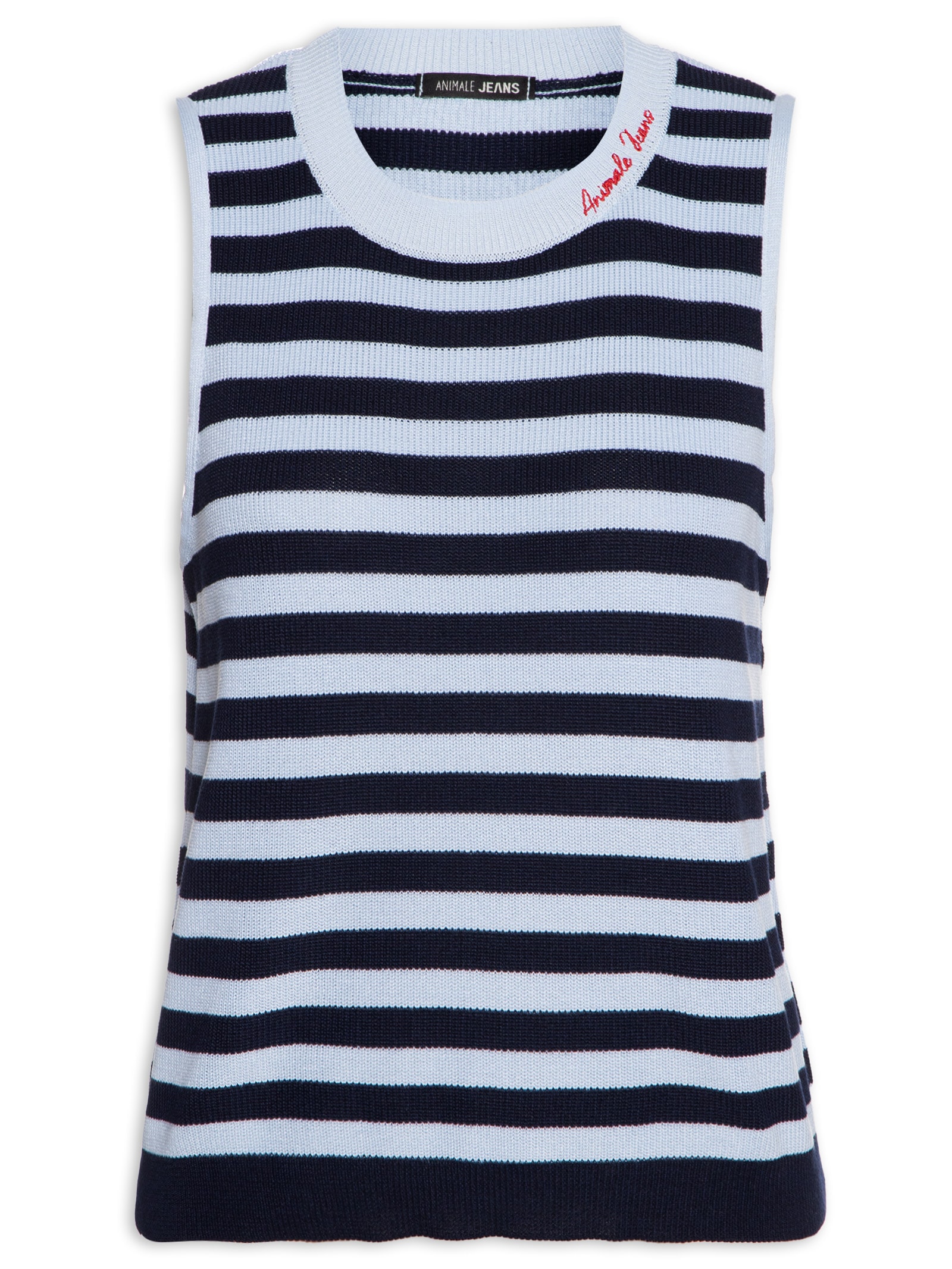 Blusa Feminina Tricot Detalhe Gola Azul Animale Jeans