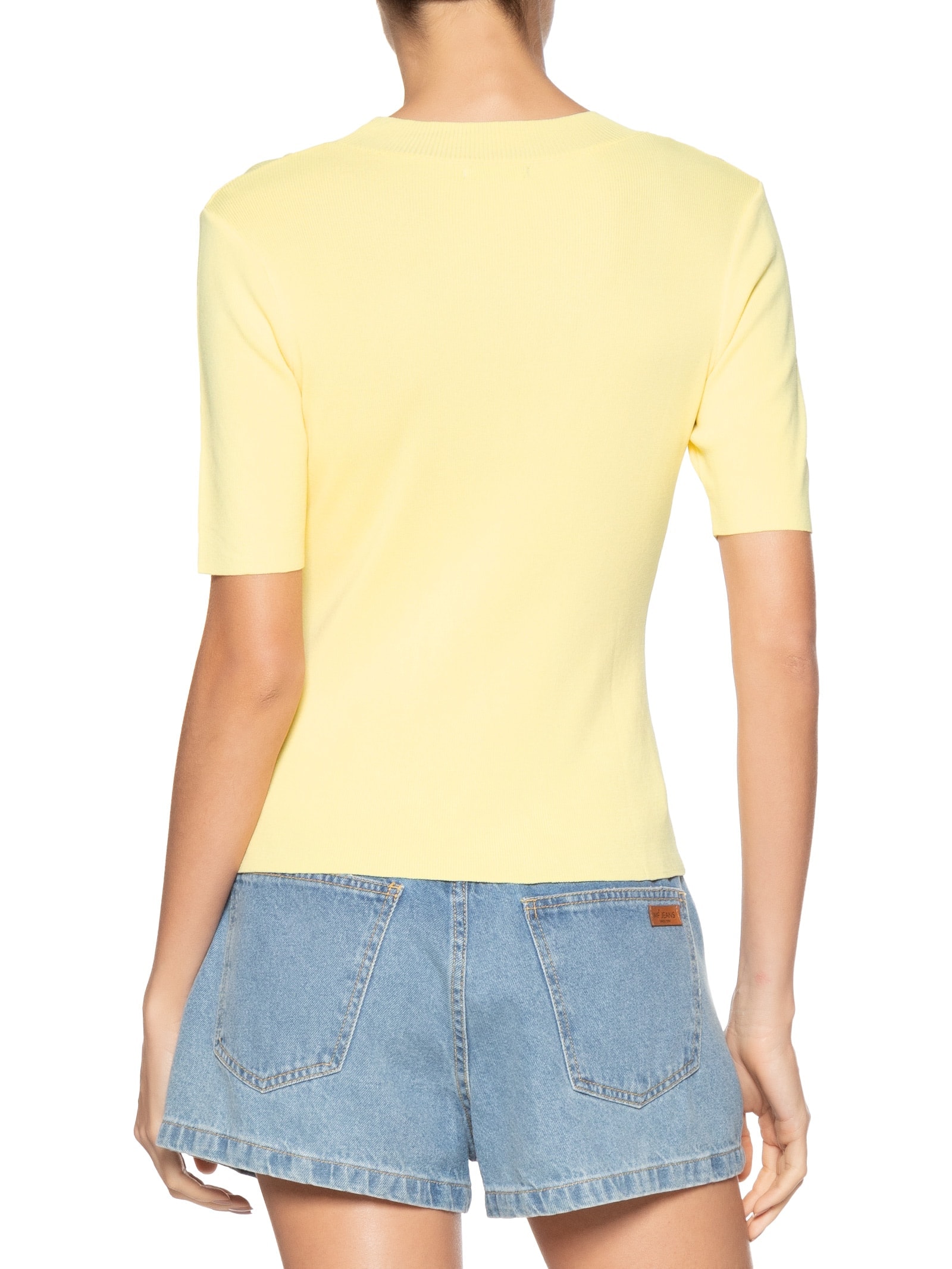 Blusa Feminina Tricot Detalhe Nervura Amarelo Basiq