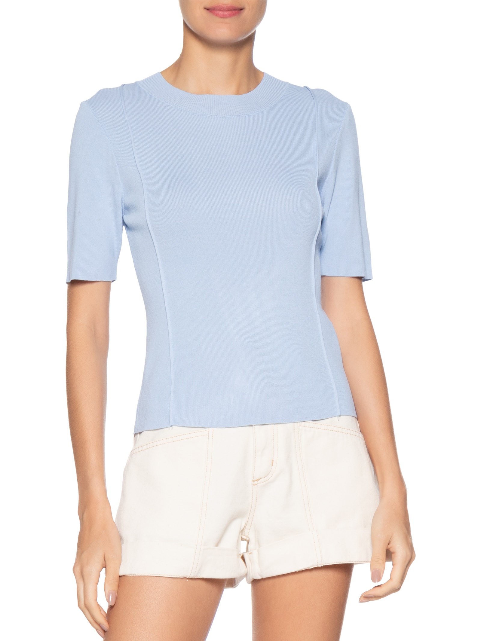 Blusa Feminina Tricot Detalhe Nervura Azul Basiq