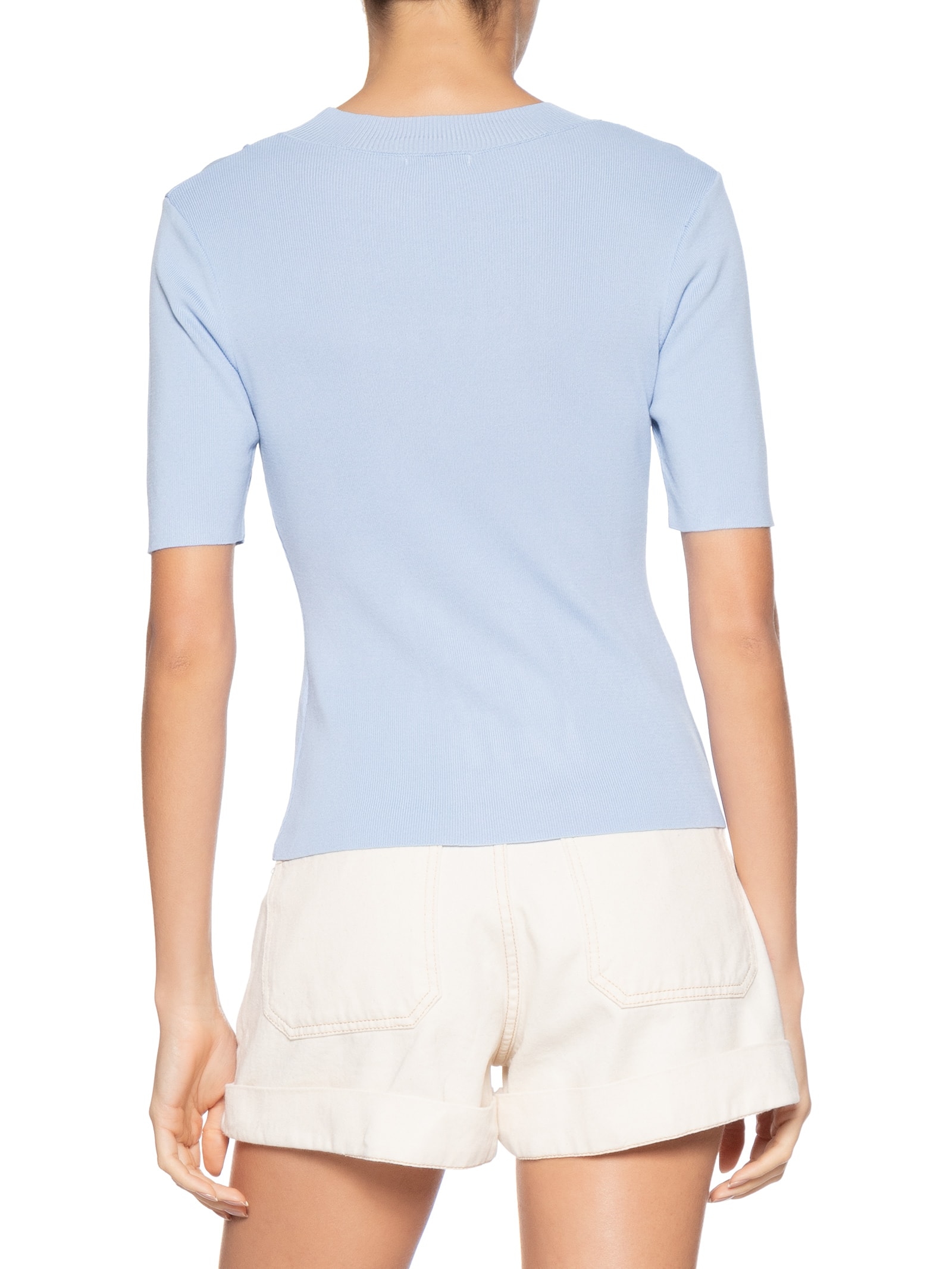 Blusa Feminina Tricot Detalhe Nervura Azul Basiq