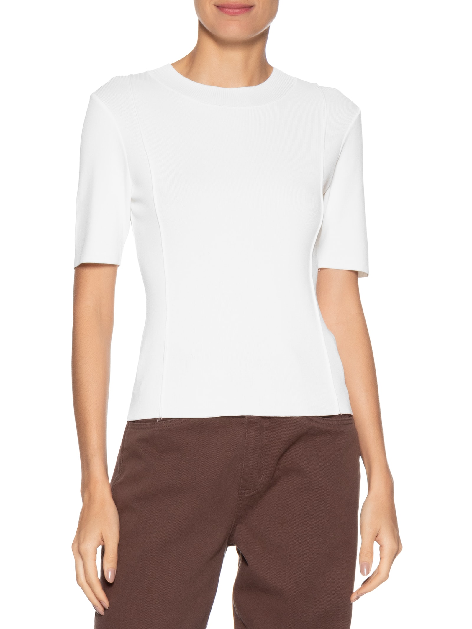 Blusa Feminina Tricot Detalhe Nervura Branco Basiq