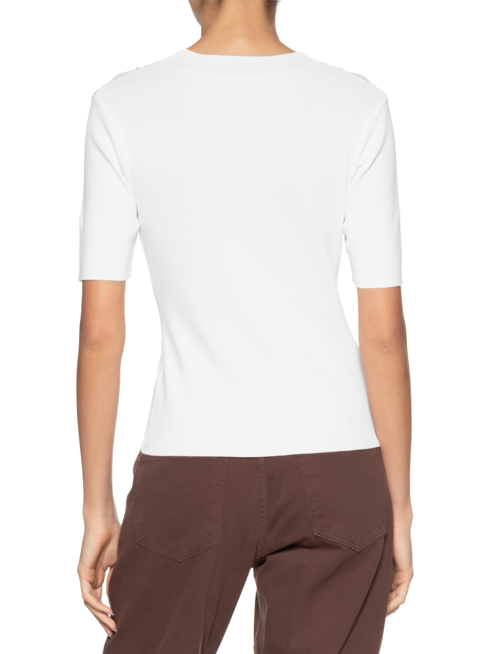 Blusa Feminina Tricot Detalhe Nervura Branco Basiq