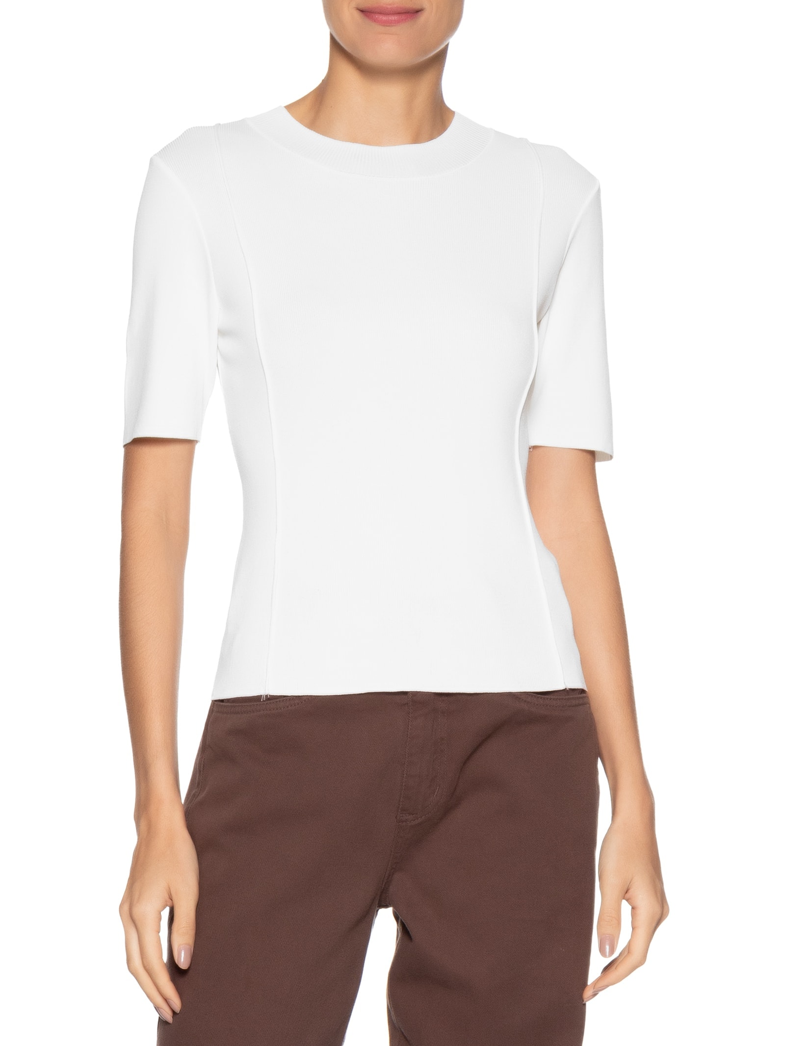 Blusa Feminina Tricot Detalhe Nervura Branco Basiq