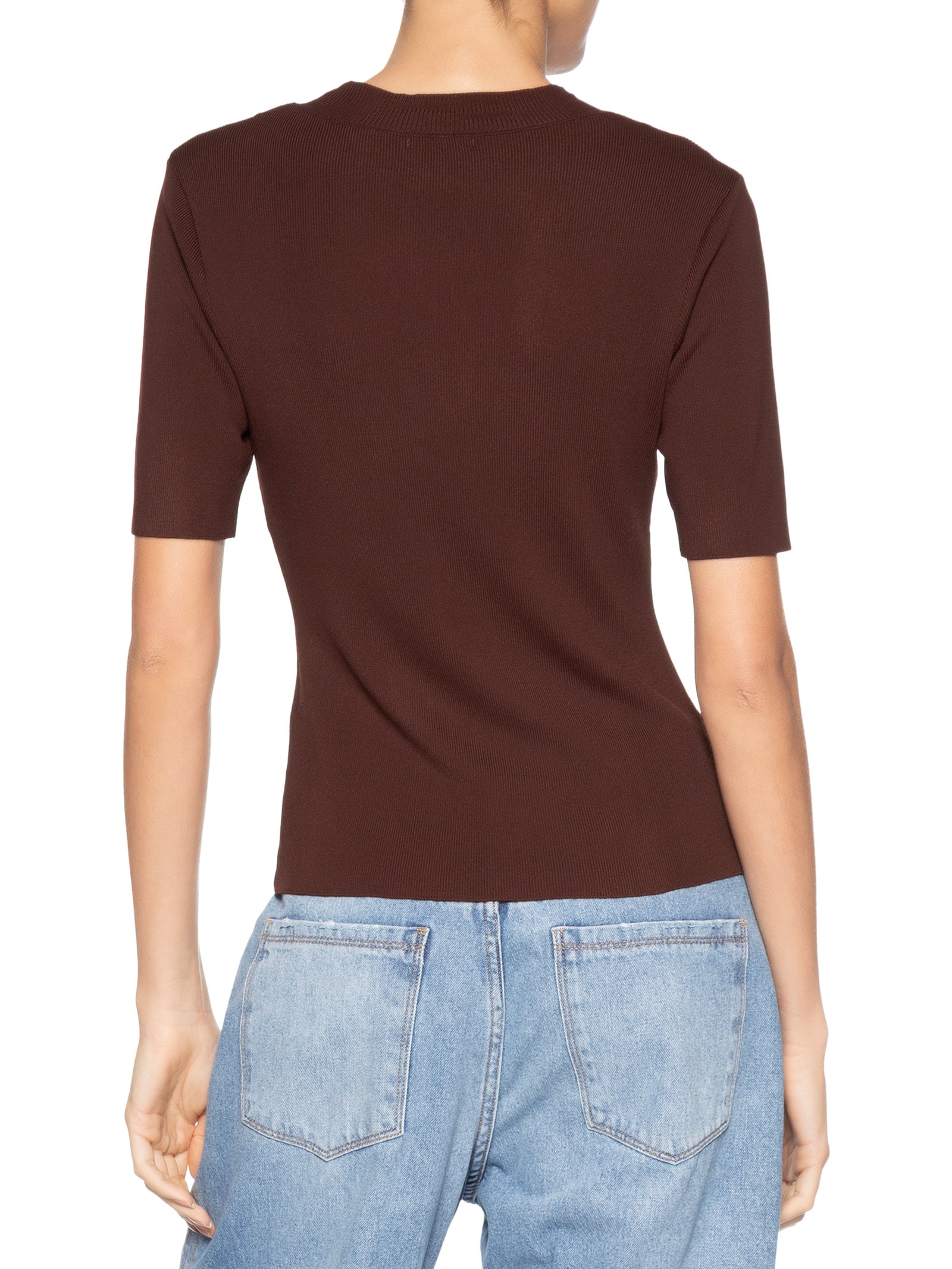 Blusa Feminina Tricot Detalhe Nervura Marrom Basiq