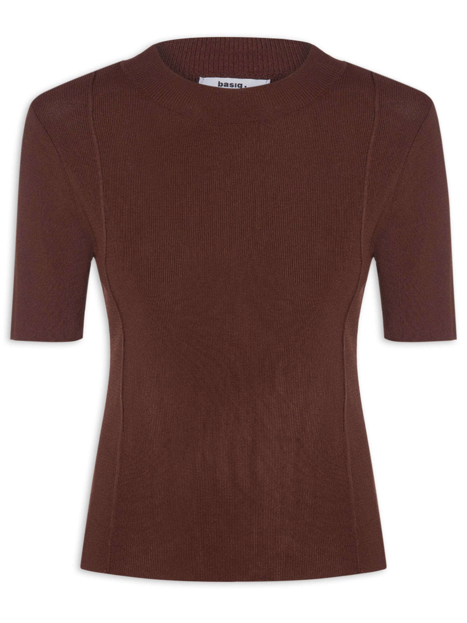 Blusa Feminina Tricot Detalhe Nervura Marrom Basiq