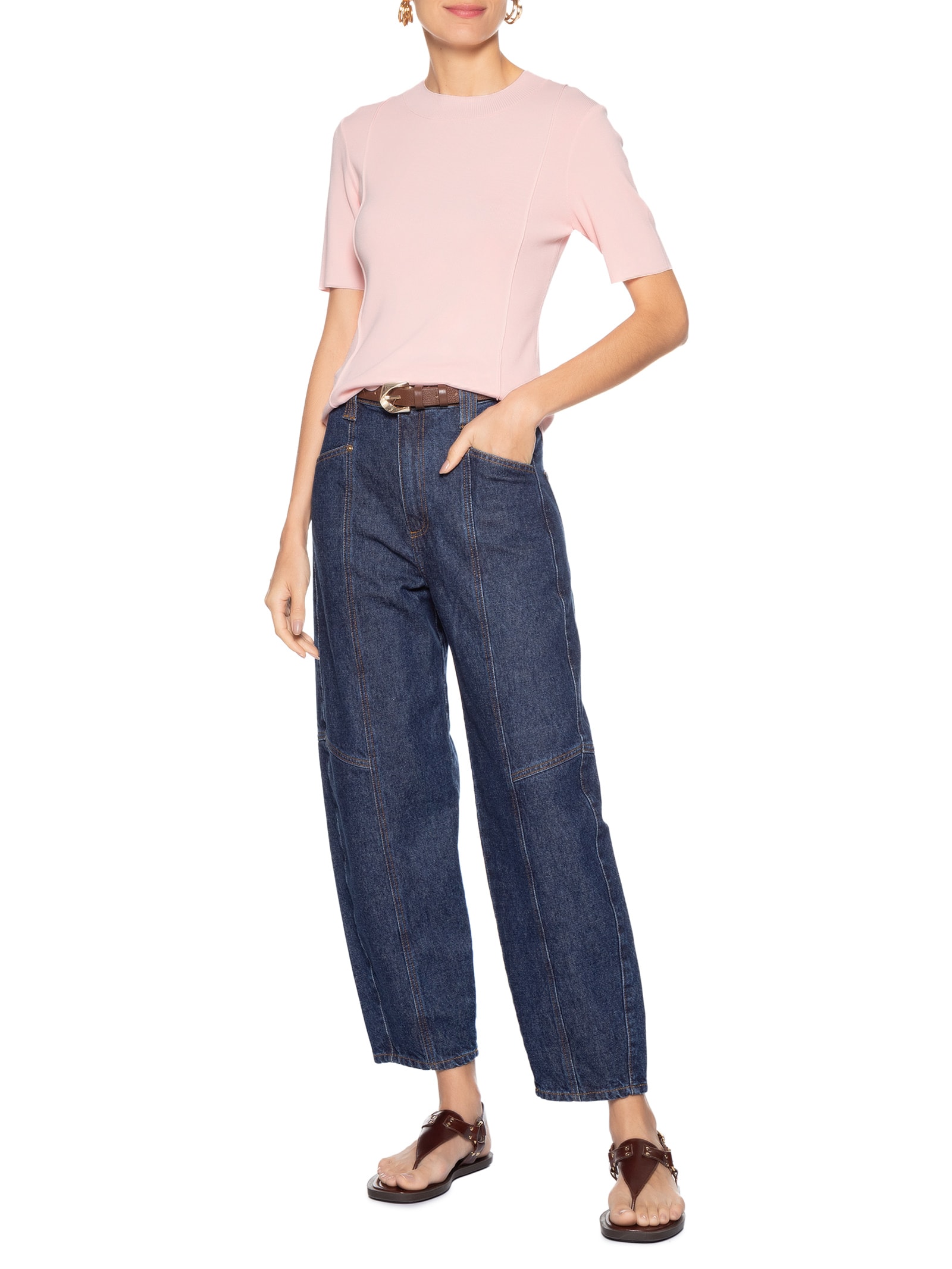 Blusa Feminina Tricot Detalhe Nervura Rosa Basiq