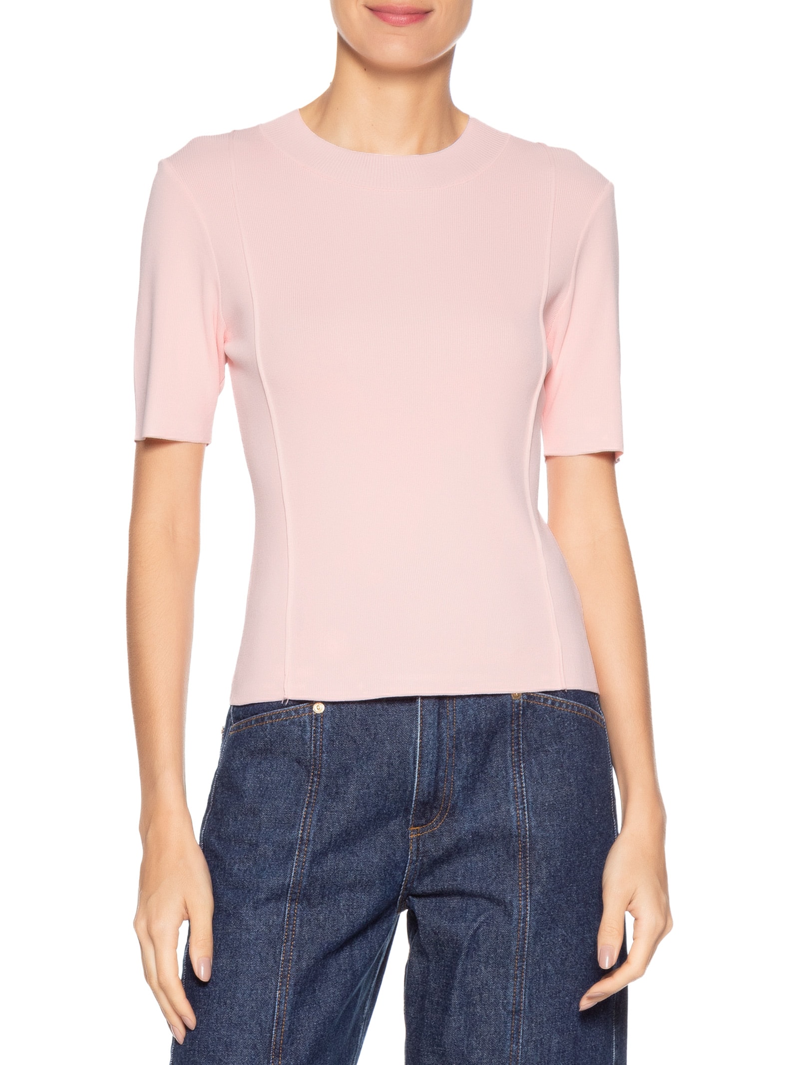 Blusa Feminina Tricot Detalhe Nervura Rosa Basiq