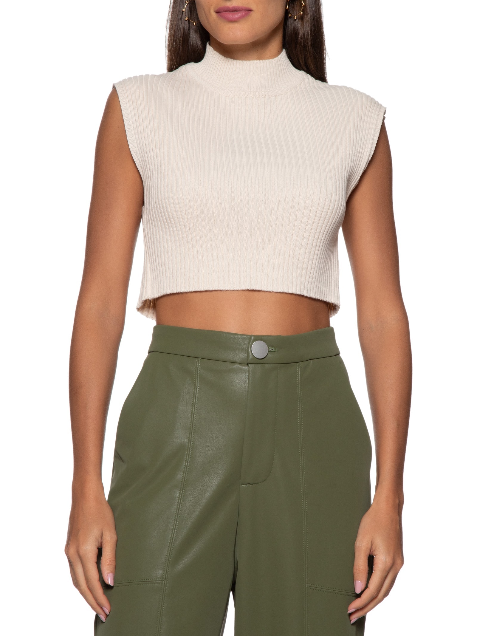 Blusa Feminina Tricot Gola Alta Bege Dress To