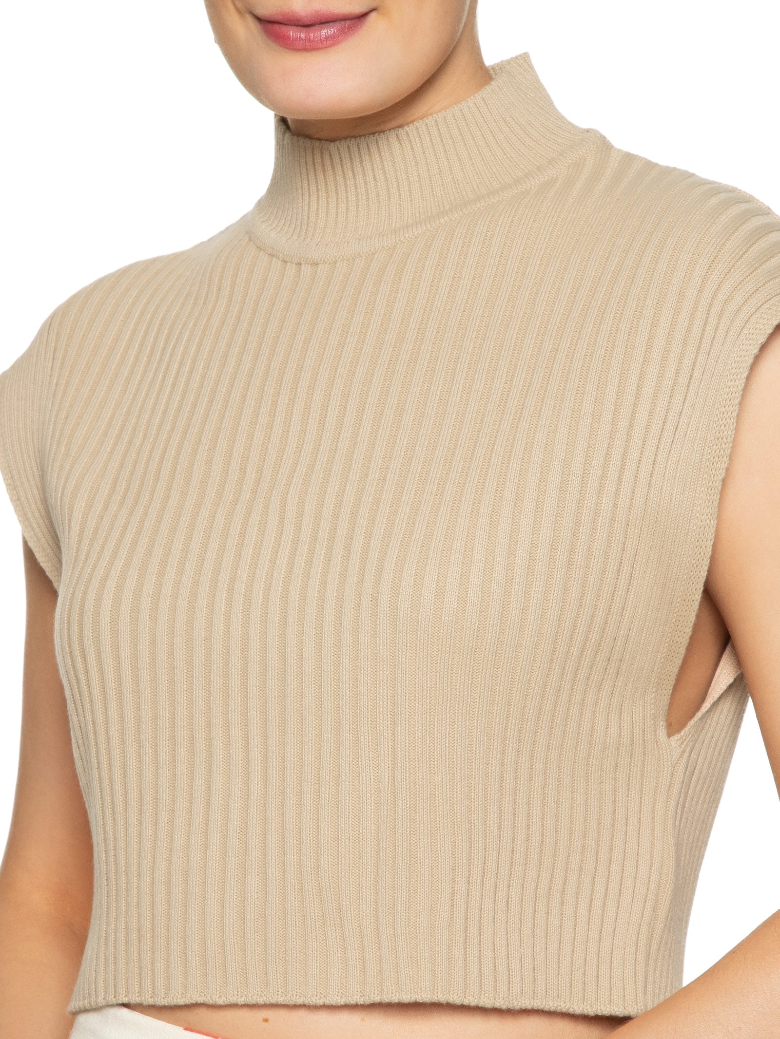 Blusa Feminina Tricot Gola Alta Bege Dress To