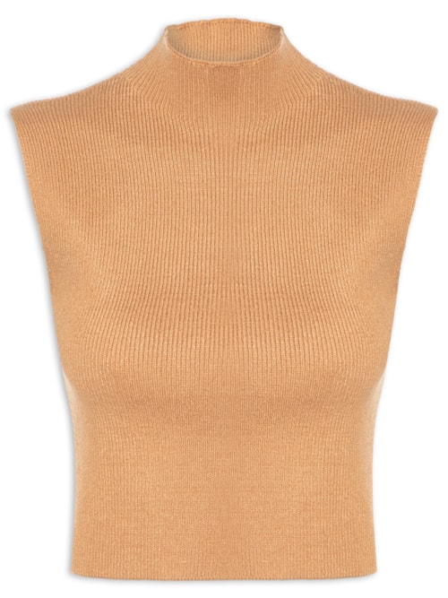 Blusa Feminina Tricot Gola Alta – Bege