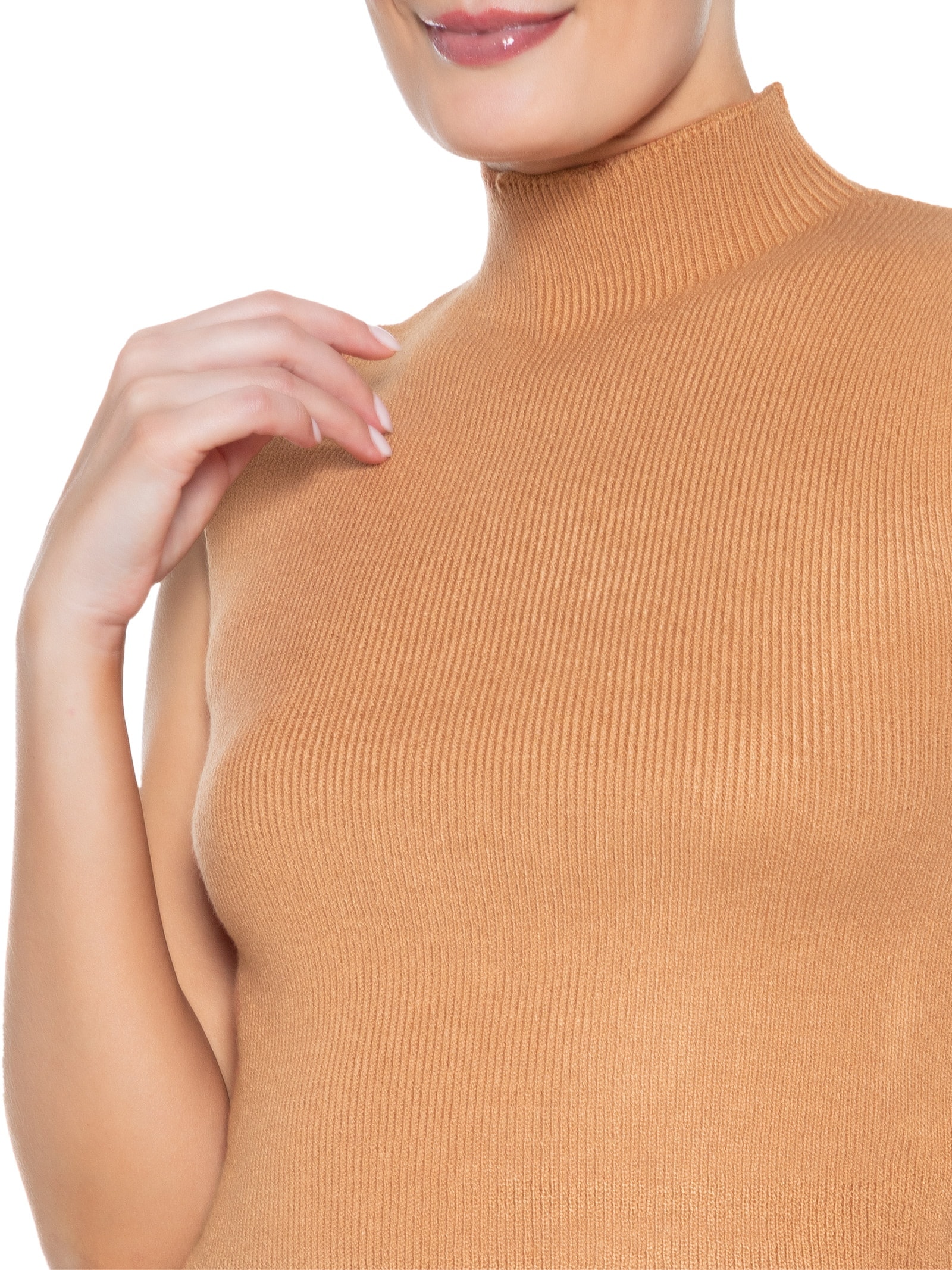 Blusa Feminina Tricot Gola Alta Bege Dress To