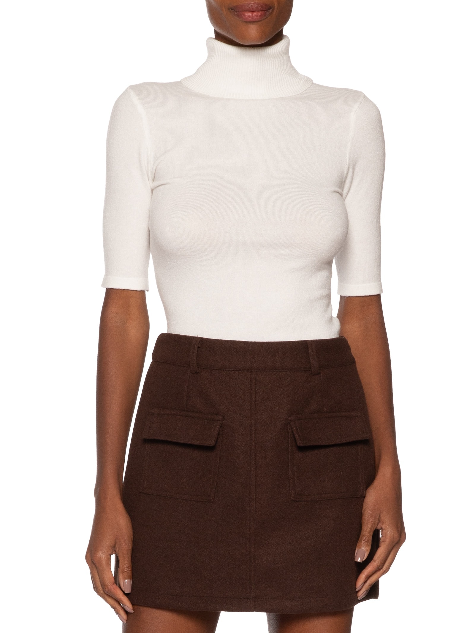 Blusa Feminina Tricot Gola Alta Branco Basiq