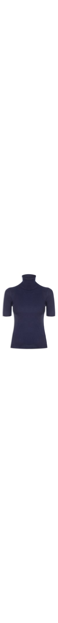 Blusa Feminina Tricot Gola Alta Canelada Manga Curta - Azul