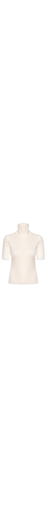 Blusa Feminina Tricot Gola Alta Canelada Manga Curta - Bege