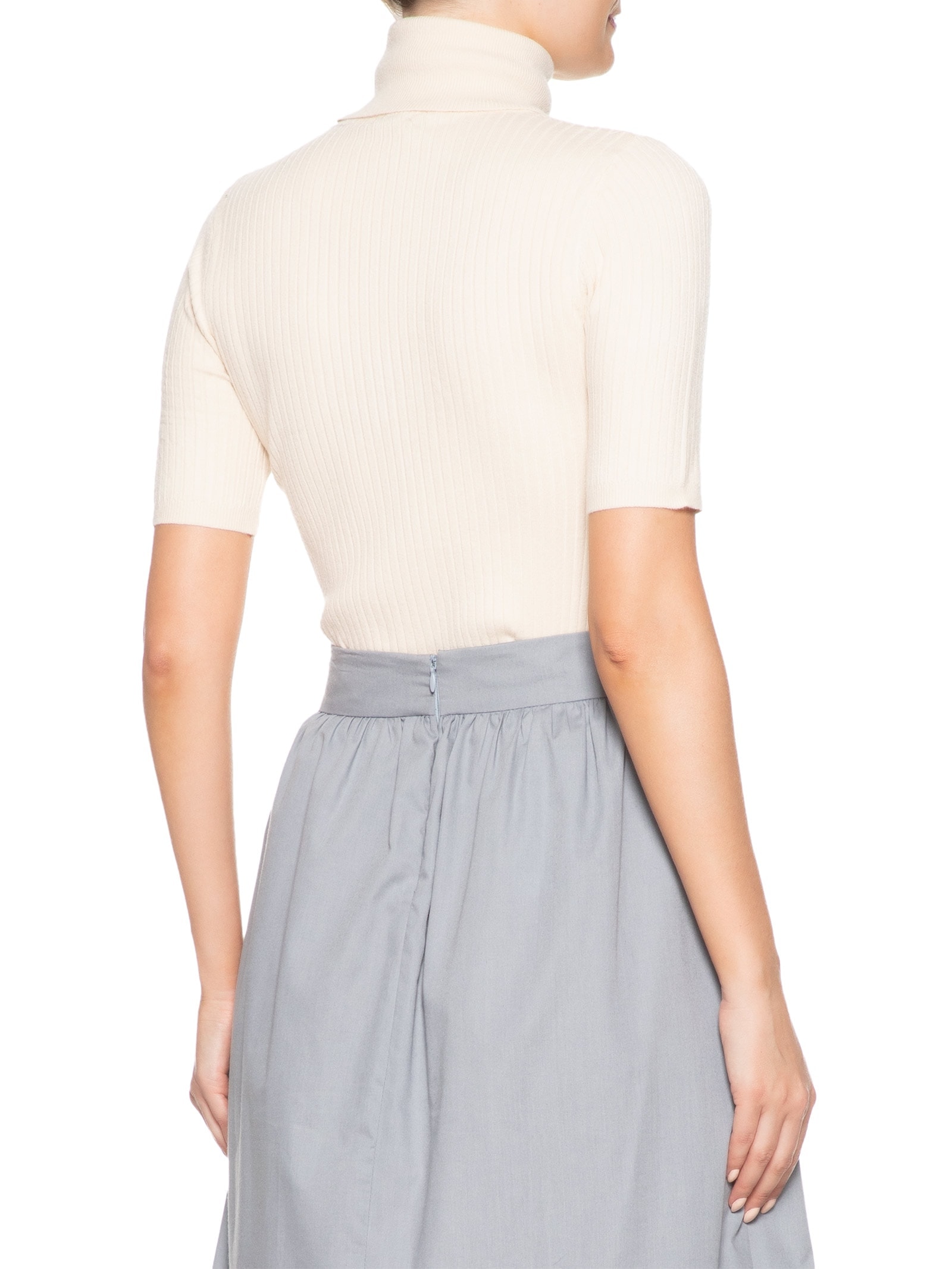 Blusa Feminina Tricot Gola Alta Canelada Manga Curta Bege  Basiq