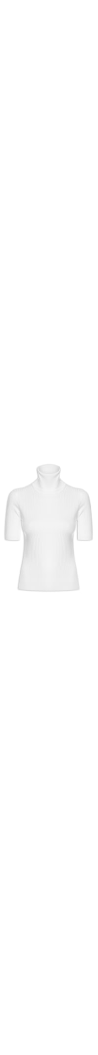 Blusa Feminina Tricot Gola Alta Canelada Manga Curta - Branco