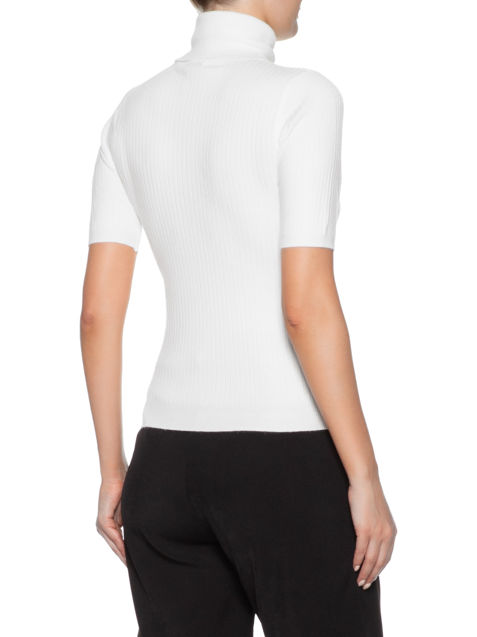 Blusa Feminina Tricot Gola Alta Canelada Manga Curta Branco Basiq