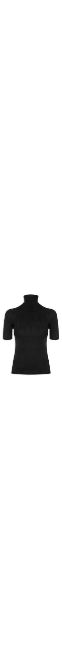 Blusa Feminina Tricot Gola Alta Canelada Manga Curta - Preto