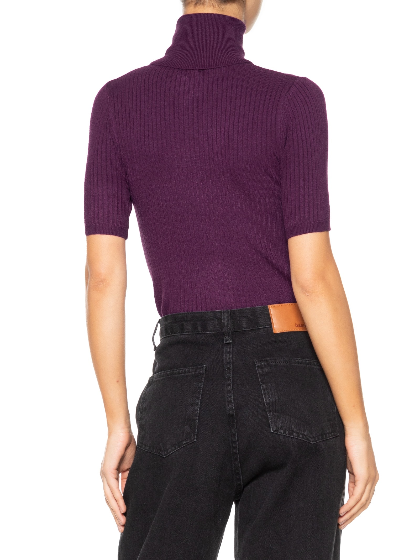 Blusa Feminina Tricot Gola Alta Canelada Manga Curta Roxo Basiq