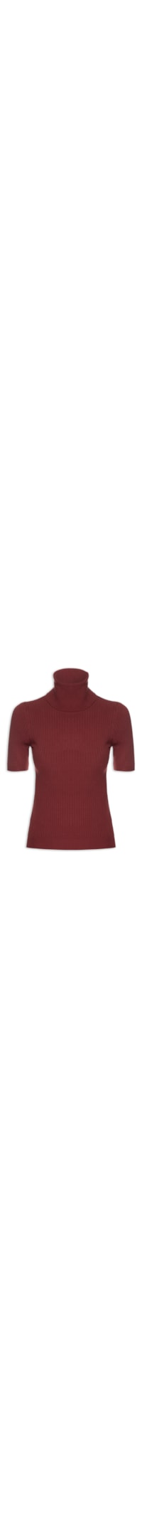 Blusa Feminina Tricot Gola Alta Canelada Manga Curta - Vinho