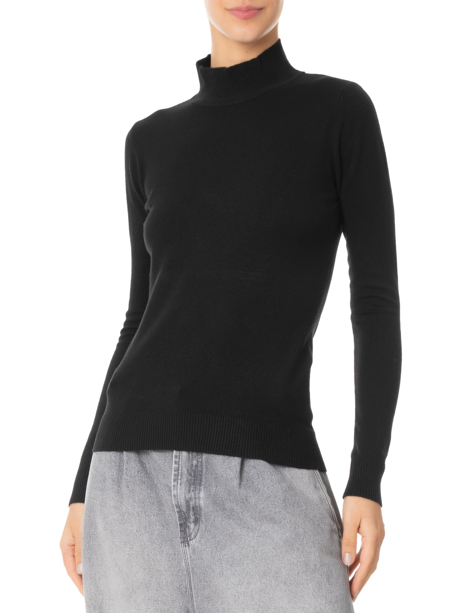 Blusa Feminina Tricot Gola Alta Preto Market 33