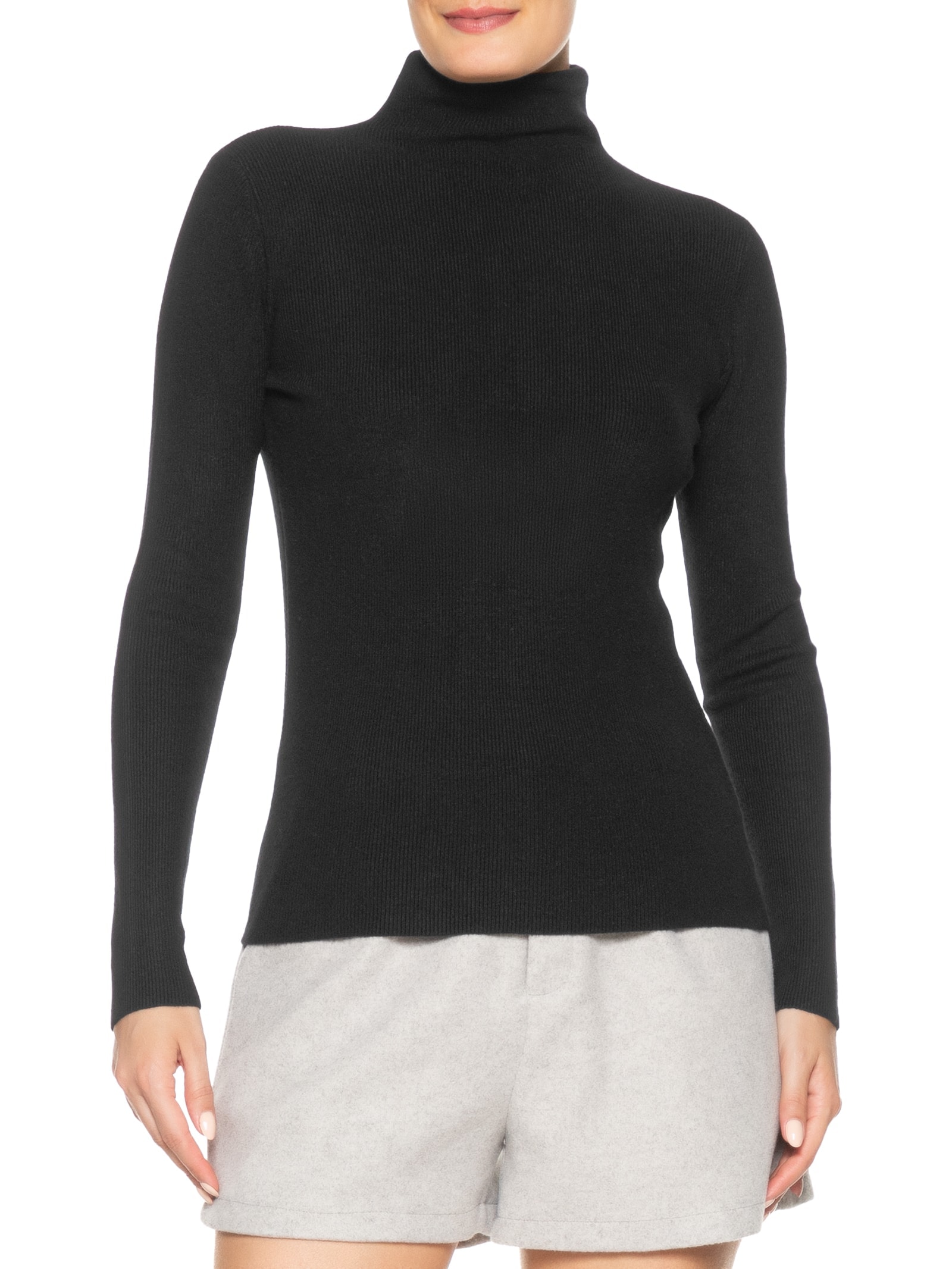 Blusa Feminina Tricot Gola Alta Preto Market 33