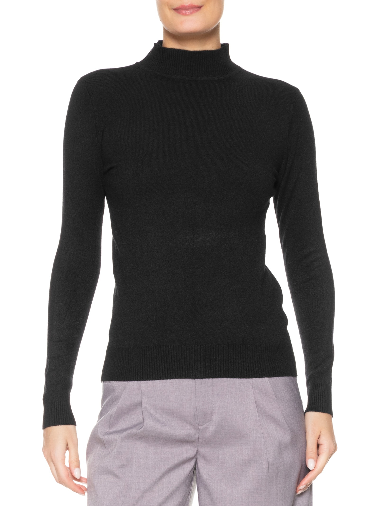 Blusa Feminina Tricot Gola Alta Preto Basiq