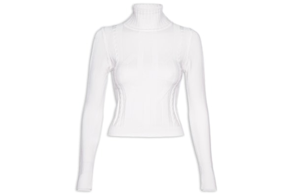 Blusa Feminina Tricot Gola Alta Texturizada - Branco