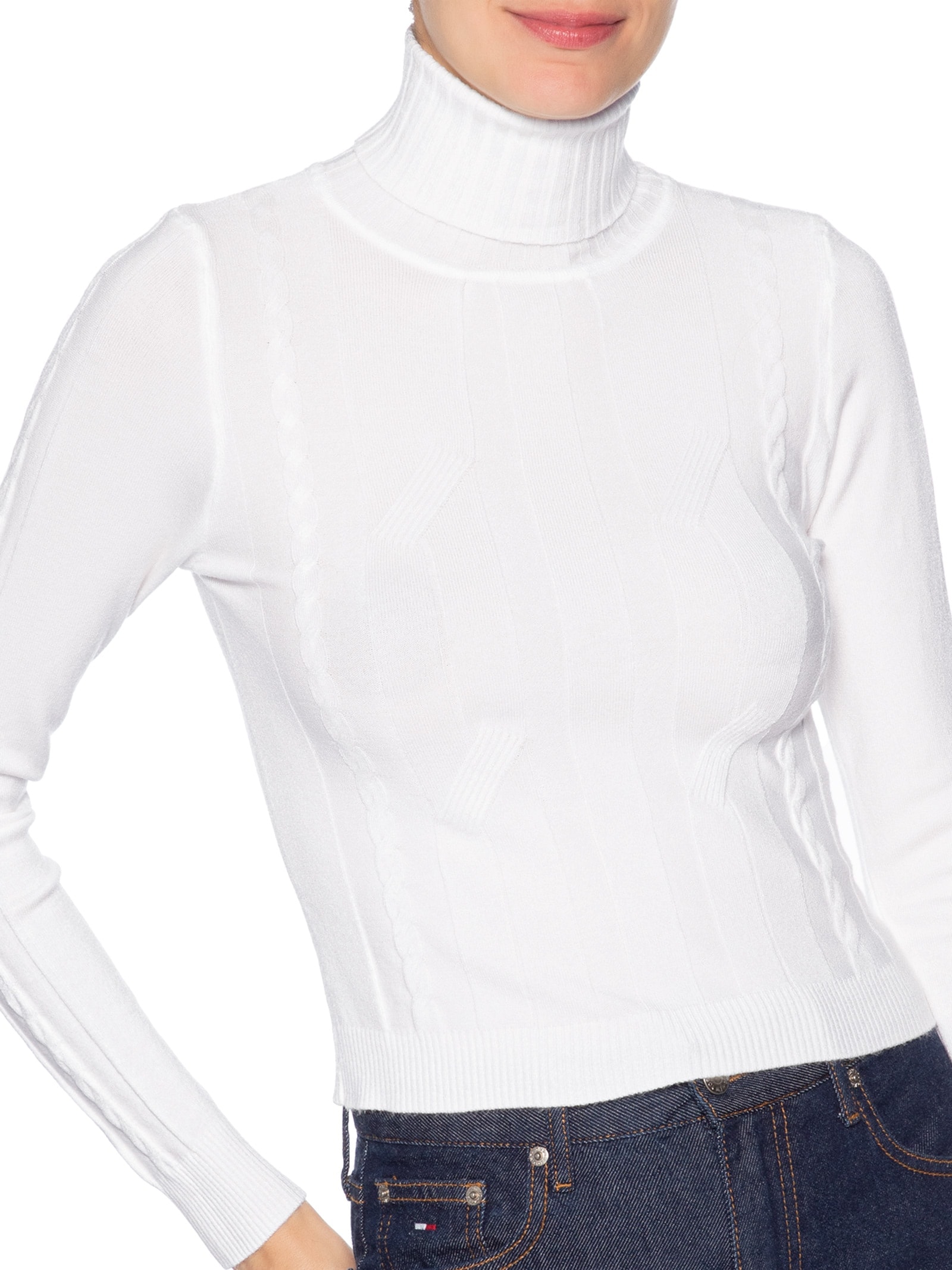 Blusa Feminina Tricot Gola Alta Texturizada Branco Basiq