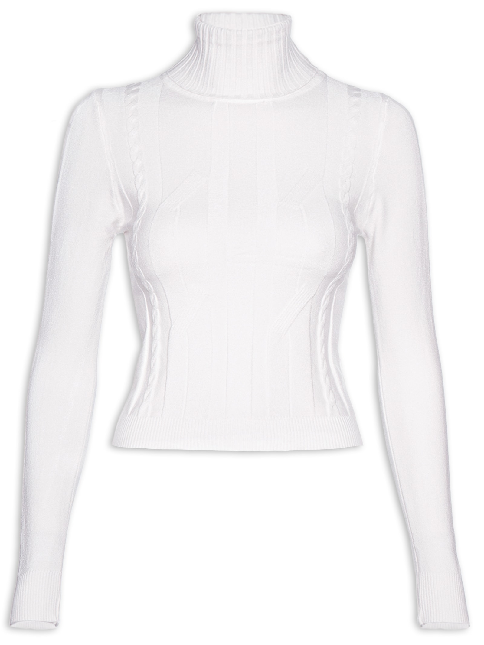 Blusa Feminina Tricot Gola Alta Texturizada Branco Basiq