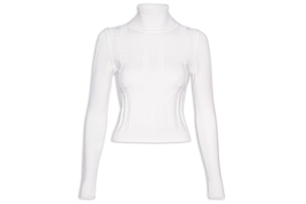 Blusa Feminina Tricot Gola Alta Texturizada - Branco