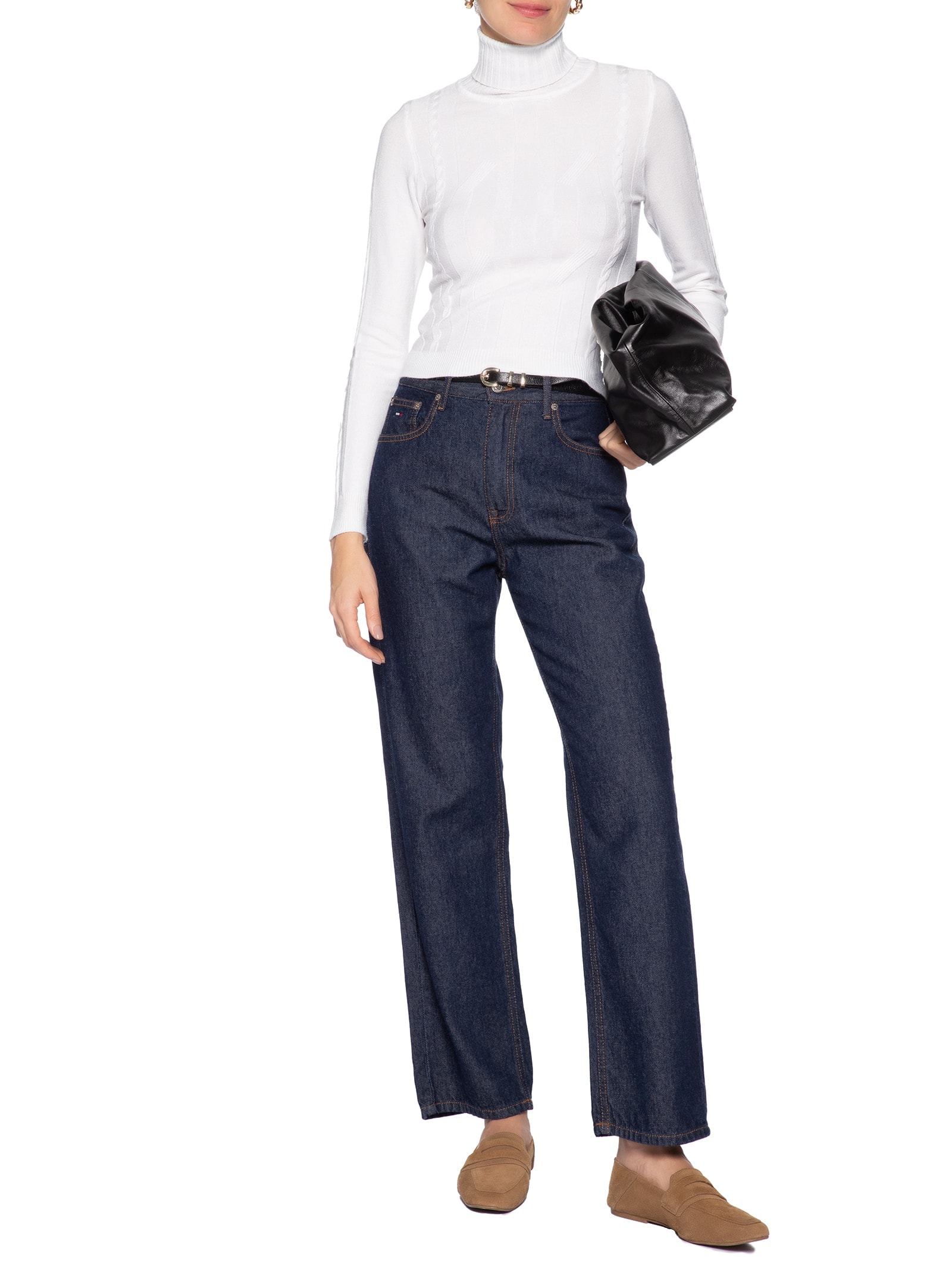 Blusa Feminina Tricot Gola Alta Texturizada Branco Basiq