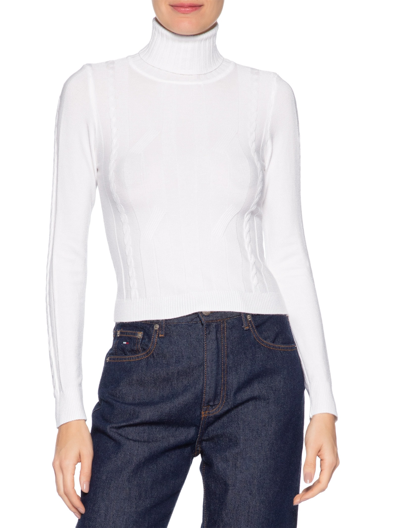 Blusa Feminina Tricot Gola Alta Texturizada Branco Basiq